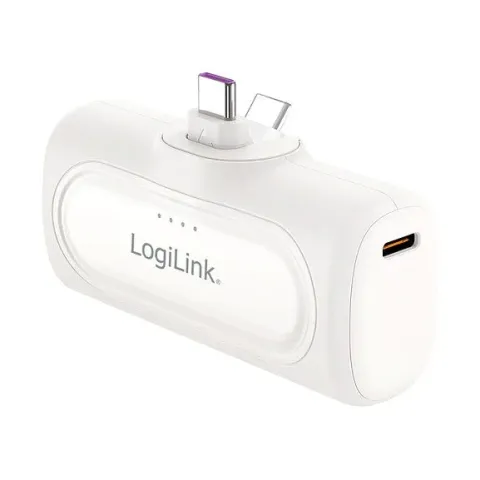 Logilink Mobile Power Bank, LiPo, 5000 mAh, built-in USB-C plug, white