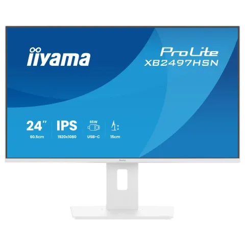 60,5 cm (23.8") 1920 x 1080 Pixel iiyama XB2497HSN-W1 16:9 Full HD IPS 1 ms 100 Hz DisplayPort HDMI USB-Hub Pivot Height VESA Speaker