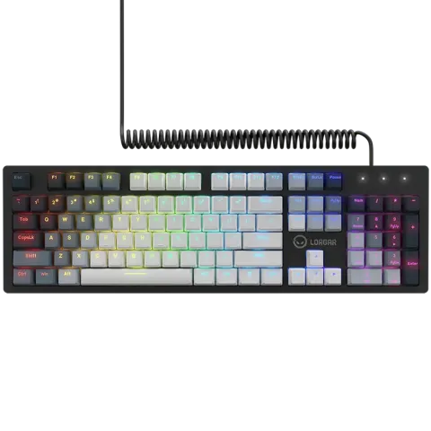 LORGAR Azar 514, Wired mechanical gaming keyboard, RGB backlight, 1680000 colour variations, 18 modes, keys number: 104, 50M clicks, linear dream switches, spring cable up to 3.4m, ABS plastic+metal, magnetic cover, 450*136*39mm, 1.17kg, white, EN layout