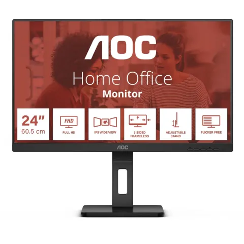 AOC 24E3QAF - 23.8" Full HD IPS Monitor, 1920x1080, 4ms, 75Hz, HDMI/VGA/DP, Black