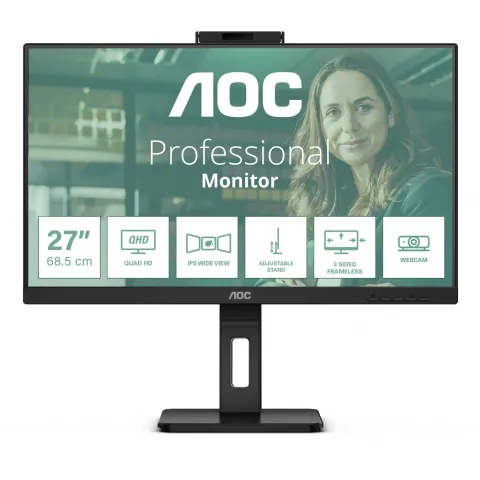 AOC Q27P3QW - 27-inch QHD IPS Monitor - 2560x1440, 75Hz, 4ms, USB 3.2 Hub, Height-Adjustable, Black