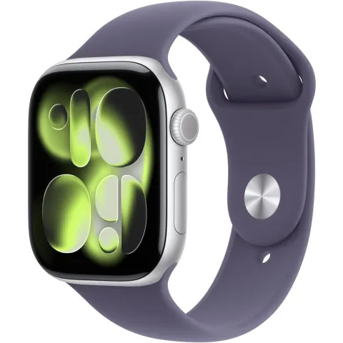 Apple Watch S11 Aluminium 46mm Silber (Sportarmband nebelviolett) M L