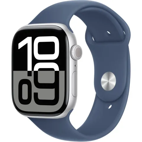 APPLE Watch Series 10 GPS 46mm Silver Aluminium Case with Denim Sport Band - Series 10 - Silver, 46mm
