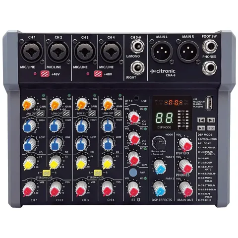 Citronic 6ch Mixer with DSP BT PC USB Play-Rec 170.864UK - CMA-8 - 6ch Mixer with DSP BT PC USB Play-Rec 170.864UK
