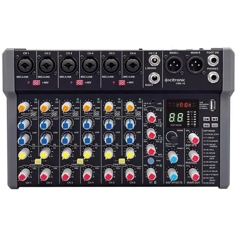Citronic 8ch Mixer with DSP BT PC USB Play-Rec - CMA-10 - 8ch Mixer with DSP BT PC USB Play-Rec