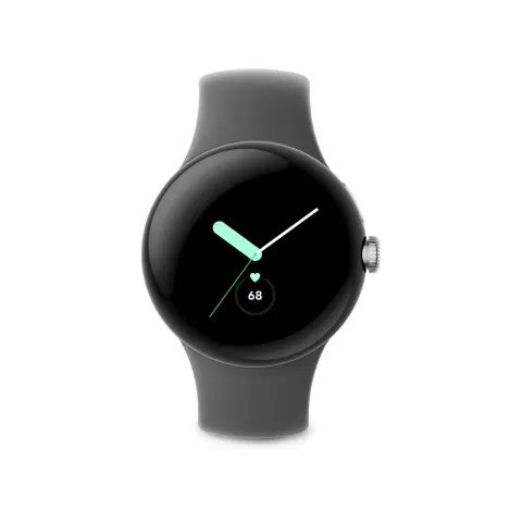 Google Pixel Watch - polished silver stainless steel 41 mm charcoal active band