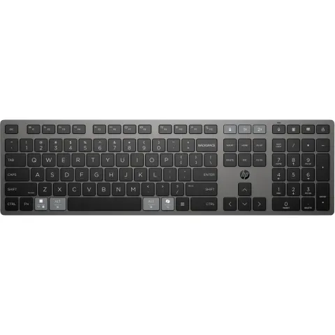HP 725 - Rechargeable Wireless Full-Size Keyboard - Grey, RF 2.4GHz + Bluetooth, Built-in Battery