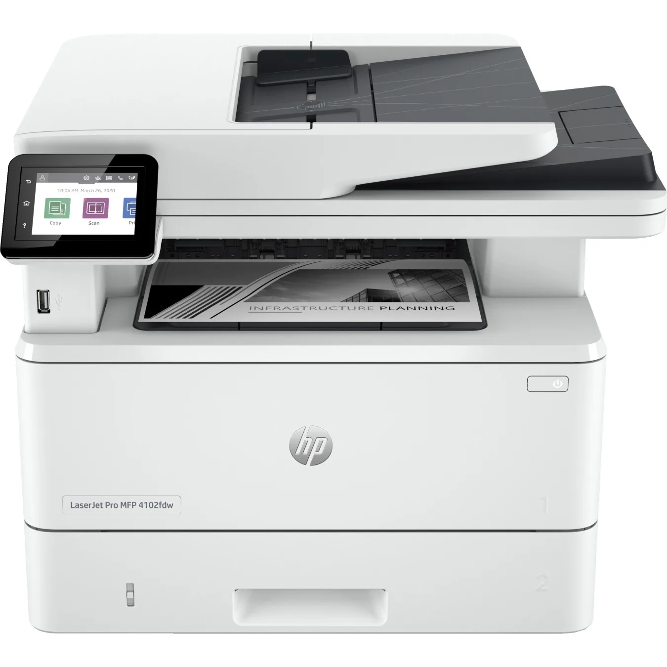 HP LaserJet Pro MFP 4102fdw - 4-in-1 Mono Laser MFP, 40 ppm, Duplex ADF, LAN/Wi-Fi, 512MB, 1.2GHz, White