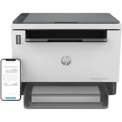 HP LaserJet Tank MFP 1604w - Mono Laser 3-in-1 Printer, Black, Wi-Fi & Bluetooth LE, 64MB, 500 MHz, 5000-page Starter Cartridge