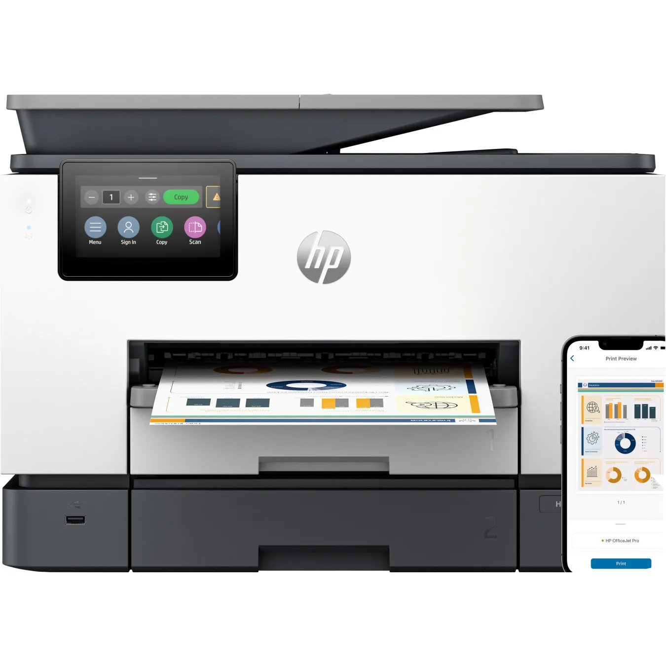 HP OfficeJet Pro 9130b - 4-in-1 Wireless Color A4 Inkjet Printer, Duplex, ADF, Ethernet, Grey