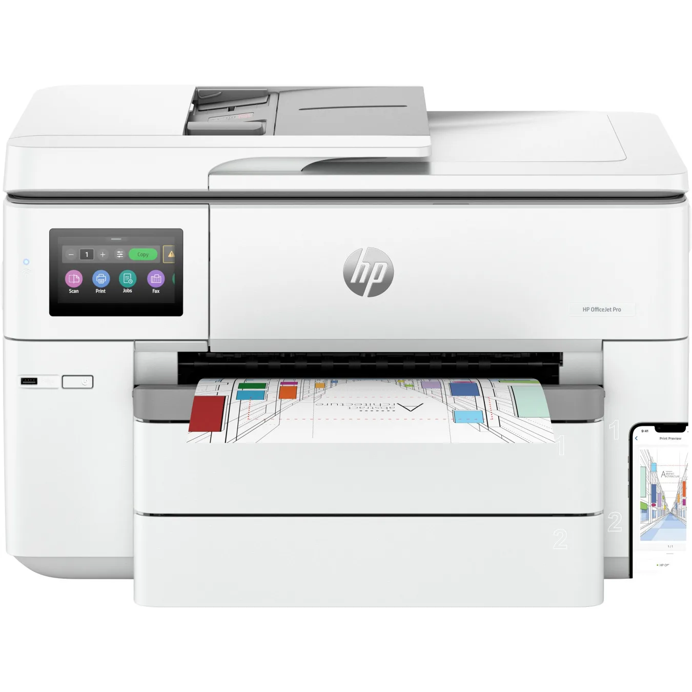 HP OfficeJet Pro 9730e - A3 Color All-in-One Printer, Duplex ADF, Wi-Fi, Ethernet, 512MB/1.2GHz, Grey