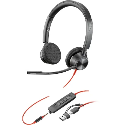HP Poly Blackwire 3325 USB-C Stereo Headset - On-Ear, 3.5mm