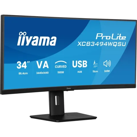 IIYAMA 86.7cm (34') XCB3494WQSU-B1 - 34'' Curved 21:9 IPS Monitor with 2x HDMI, DP, USB