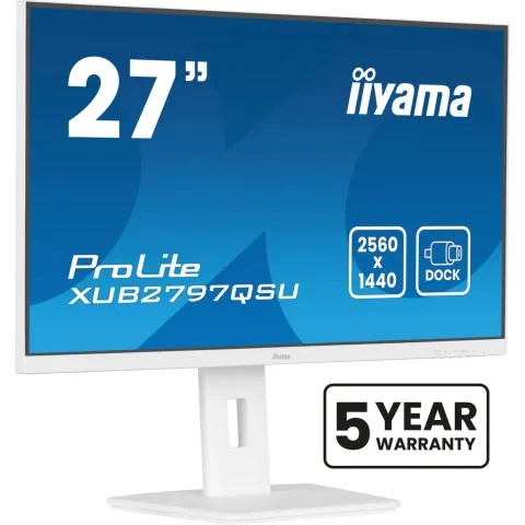 iiyama ProLite XUB2797QSU-W2 - 27-inch QHD IPS, 100Hz, 1ms, USB hub, HDMI 2.0 + DP1.4, White, Height-adjustable