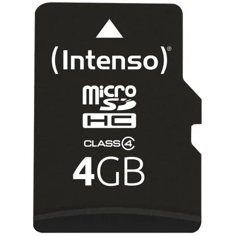 Intenso microSDHC Card - 4GB (Model 3403450) - Black, Class 4, 20MB/s Read, SD Adapter Included