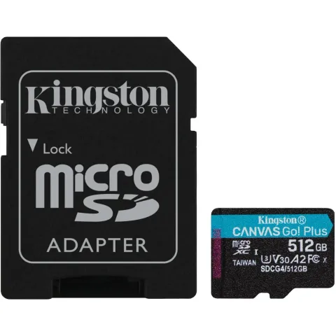 Kingston Canvas Go Plus Gen4 microSDXC - Canvas Go Plus Gen4 - 512GB - U3, V30, A2 adapter