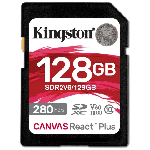 Kingston Canvas React Plus SDXC 128GB UHS-II (U3/V60) - Black - 280MB/s Read, 100MB/s Write