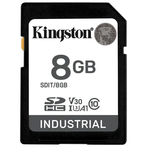 Kingston Industrial 8GB pSLC SD Card - Black, Class 10 UHS-I (U3/V30), 100/80MB/s, -40–85°C