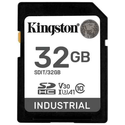 Kingston Industrial SDHC 32GB - UHS-I U3 V30 Class 10 A1, pSLC, -40° to 85°C, Black