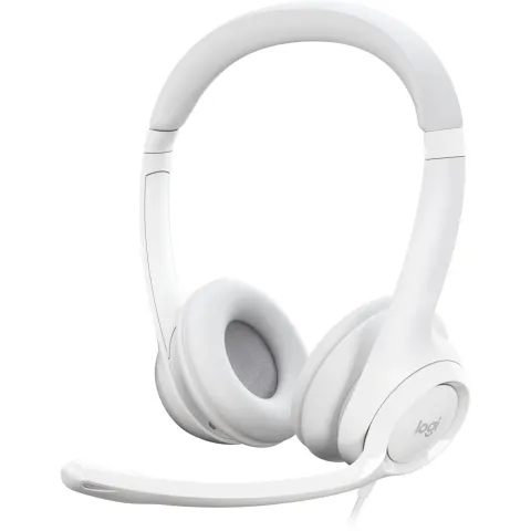 Logitech H390 USB Headset - Wired USB-A On‑Ear Headset - White, Boom Microphone, Inline Controls, 1.9m Cable