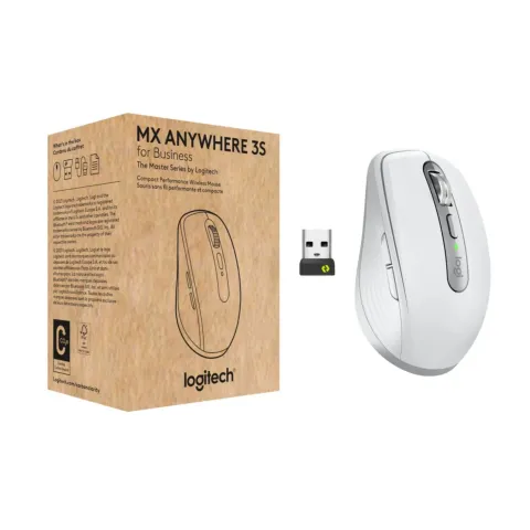 Logitech MX Anywhere 3S for Business - 910-006959 - Wireless White, 8000 DPI, Right-Hand, 6 Buttons, Logi Bolt