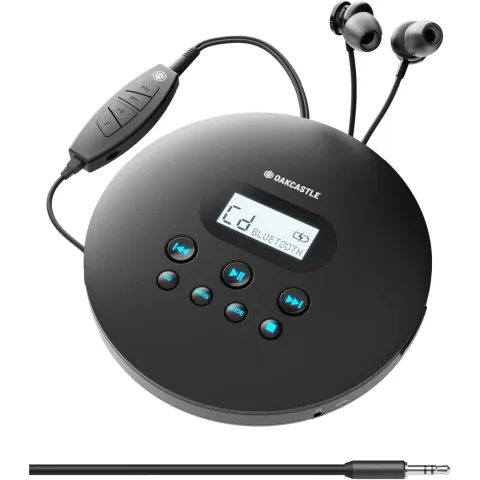 Majority Oakcastle CD Player - CD100 - Portable & USB-C Rechargeable CD Player with Bluetooth incl Free Earphones