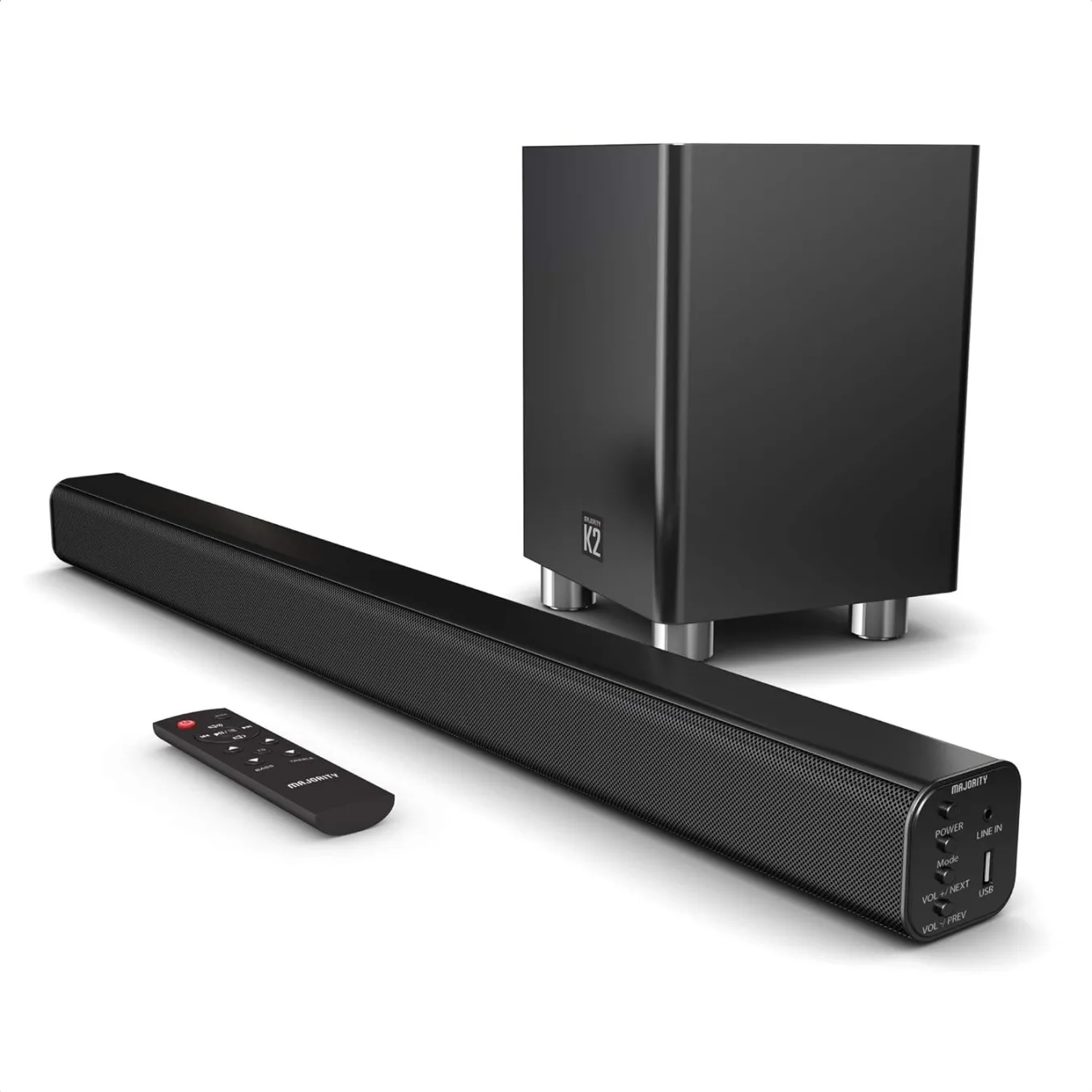 Majority Soundbar - K2 - 150W BT USB Optical HDMI Wireless Subwoofer Black