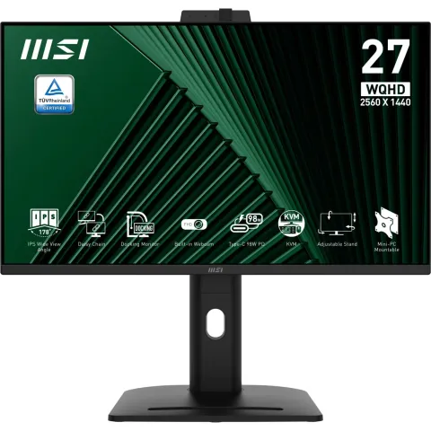 MSI PRO MP275QPDGDE - 27in IPS WQHD (2560x1440) 100Hz 4ms GTG - Black, Height-Adjustable, VESA, DP/HDMI