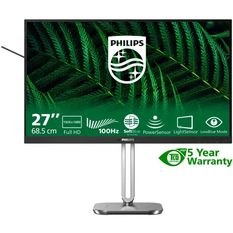 Philips 27B2G5200 - 27-inch IPS Full HD Monitor - Anthracite, 100Hz, 4ms, HDMI & DP, USB 3.2 Hub, Height-Adjustable