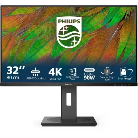 Philips 32B1U3900 - 31.5in 4K UHD VA Monitor, HDMI/DP/USB-C, Black