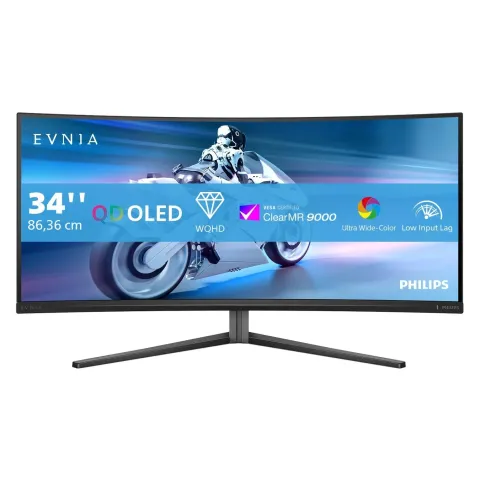 Philips Evnia 34M2C6500 - 34" WQHD Curved QD-OLED Monitor, 175Hz, 0.03ms, Grey