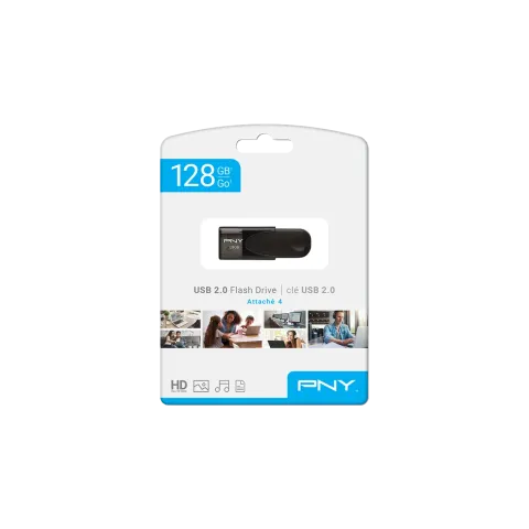 PNY Flash Drive Attache 4 USB 2.0 Stick 128GB Capless Slider Black - FD128ATT4 - Capless Slider Black