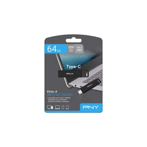PNY Elite-X 64GB USB Flash Drive - USB-C, 200 MB/s - FDI64GELTXC