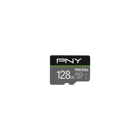 PNY Pro Elite microSDXC Card - Pro Elite - 128GB, UHS-I U3 (Class 10), Black/Grey, 100MB/s R / 90MB/s W
