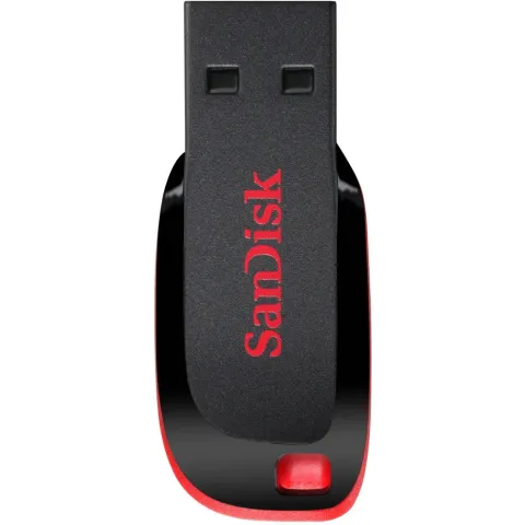 SanDisk Cruzer Blade - 32 GB - USB 2.0 Flash Drive, USB-A, Capless, Black/Red