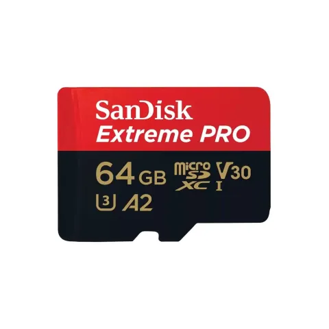 SanDisk Extreme PRO microSDXC 64GB - UHS-I (U3, V30), 200MB/s Read, 140MB/s Write - Black/Red + SD Adapter