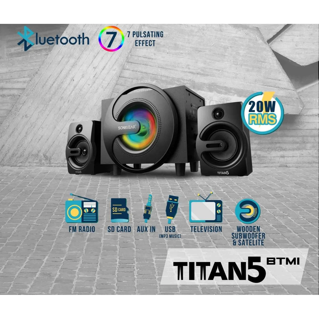 SonicGear 2.1 PC Speakers - Titan5 - BT USB FM LED 40W