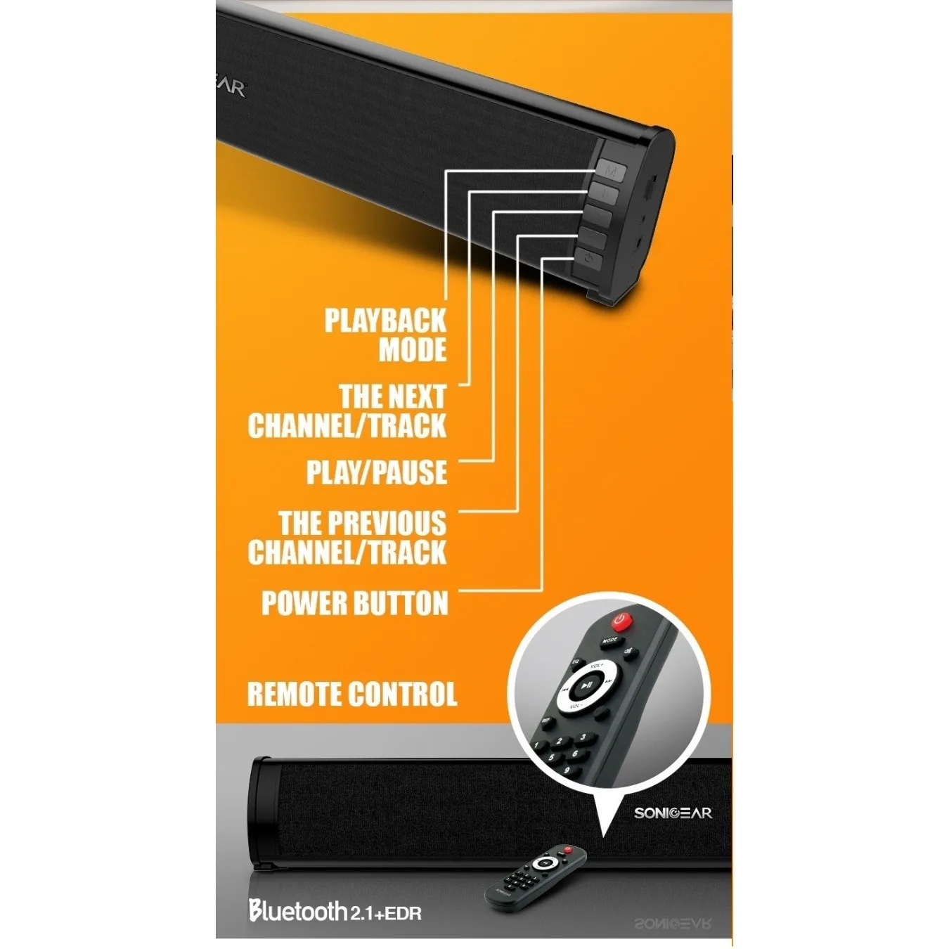 SonicGear Soundbar for TV PC - SONICBAR 3000 - 40W RMS Bluetooth, SD Card & FM