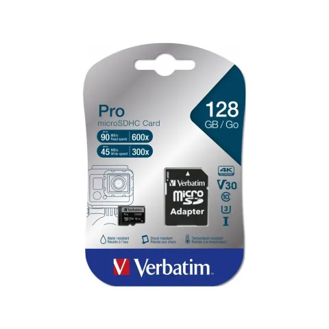 Verbatim MicroSDXC Pro 128GB Card - MicroSD U3, V30, Class 10 - Black
