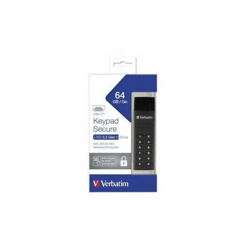 Verbatim USB Drive 3.1 Keypad Secure USB-C AES Encryption 64GB - 3.1, Keypad, Secure, USB-C, AES Encryption, 64GB
