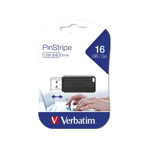 Verbatim USB Drive - Pinstripe - USB 2.0 - 16GB - Black