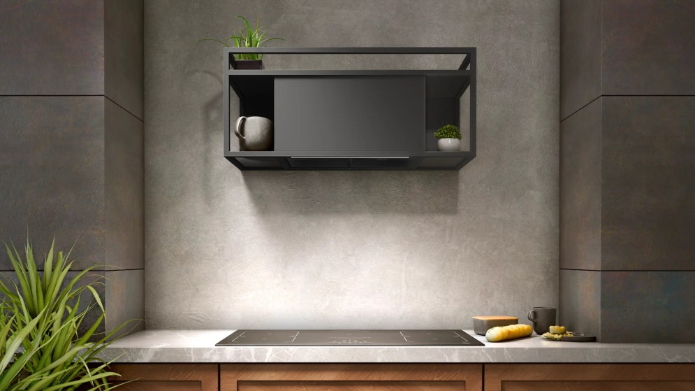 Airforce Q-Bic Wall Mounted Cooked Hood Anthracite Painted Steel and Glass 90cm