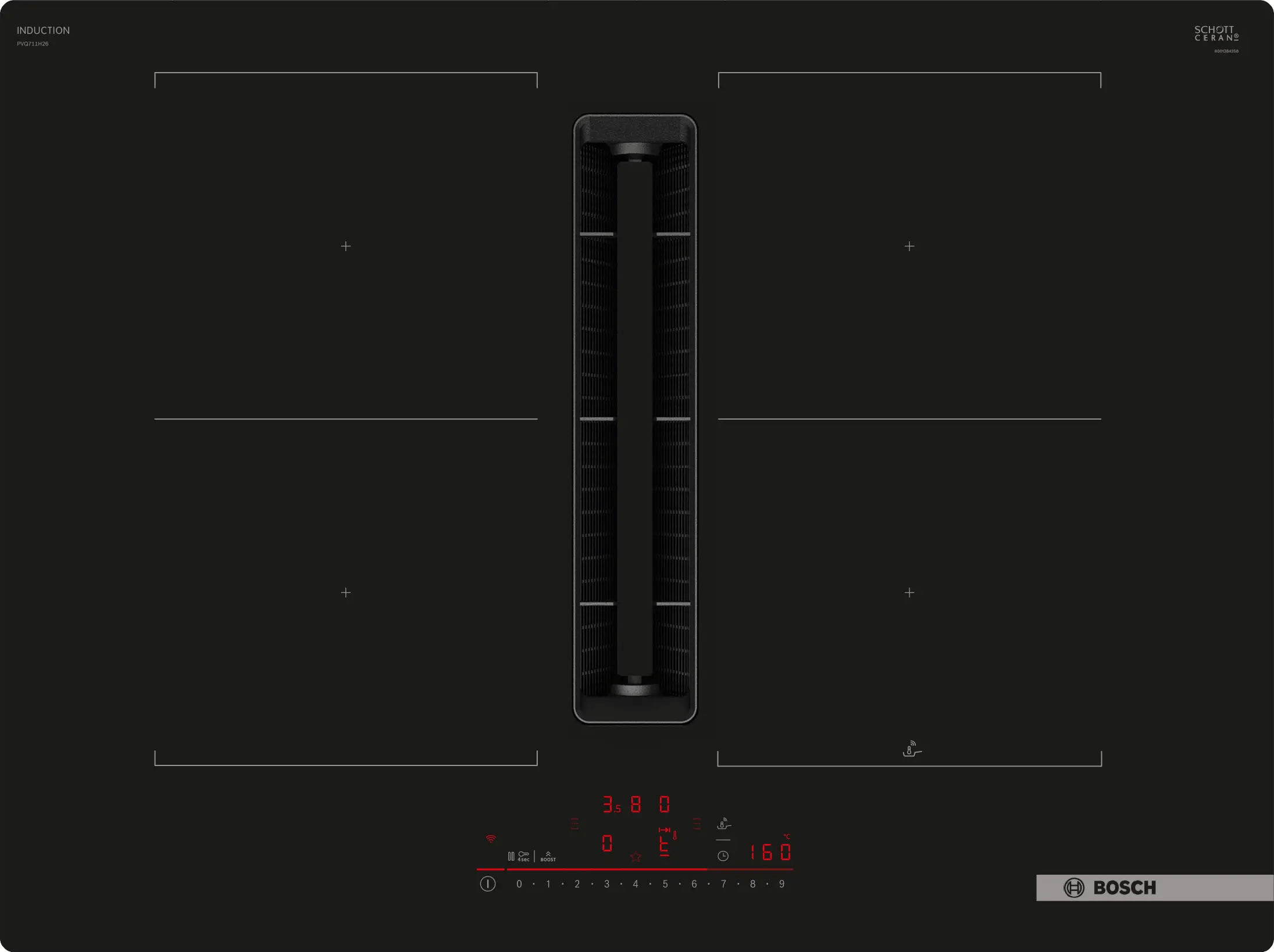 BOSCH Series 6, Induction Hobs with Integrated Hood, 70 cm, Frameless Built-in PVQ711H26E