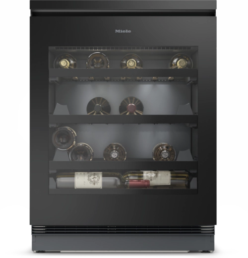 MIELE Undercounter wine cooler KWTUS7054 F Black obsidian glass with FlexiFrame, ActiveHumidity and NoteBoard