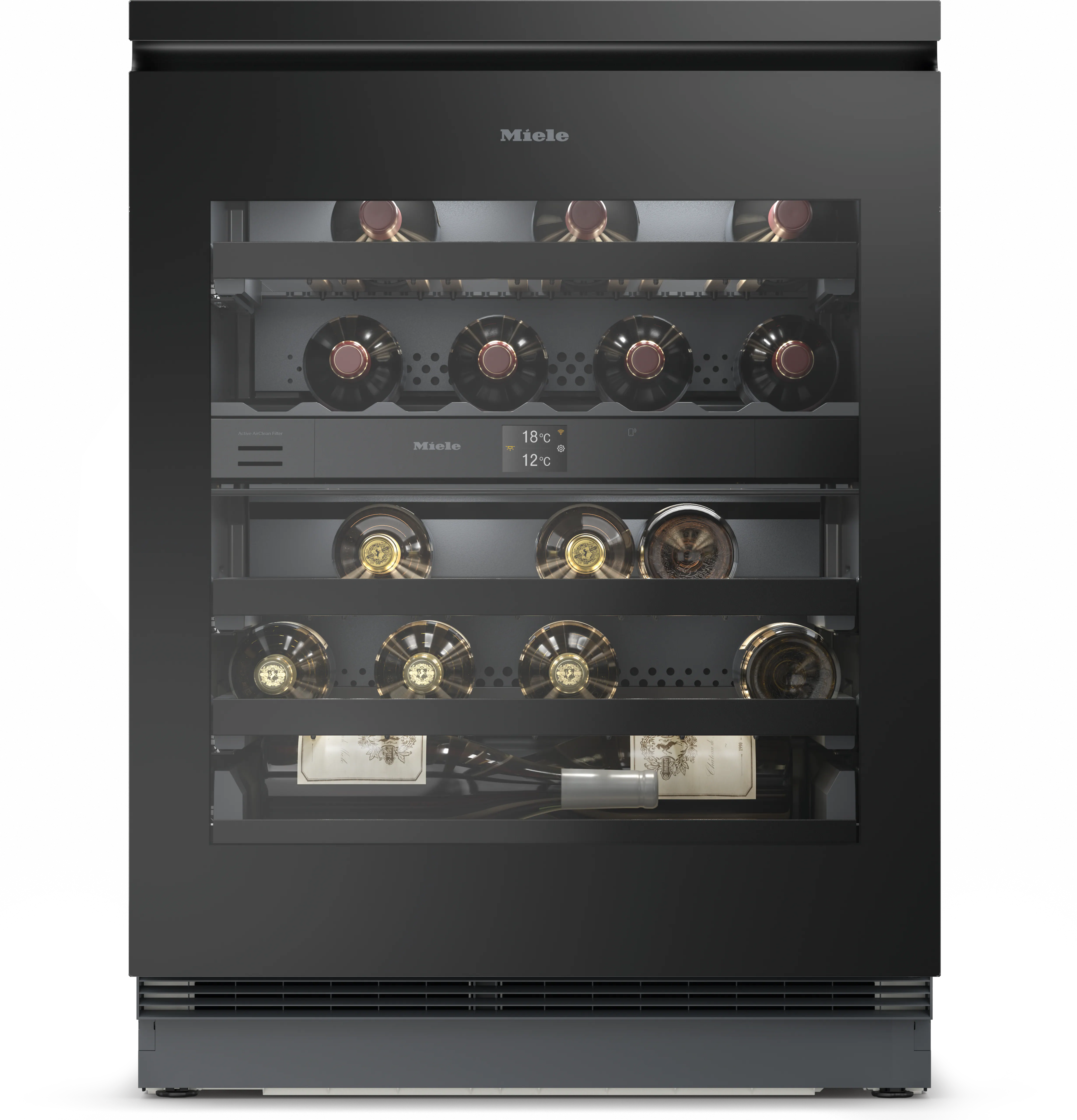 MIELE KWTUS7074 F WINE COOLER Obsidian Black glass with separate temperature zones,12519510