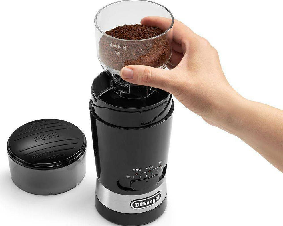 Delonghi KG210 Electric Coffee Grinder 170W with 90gr Capacity and 3 Grinding Levels Black