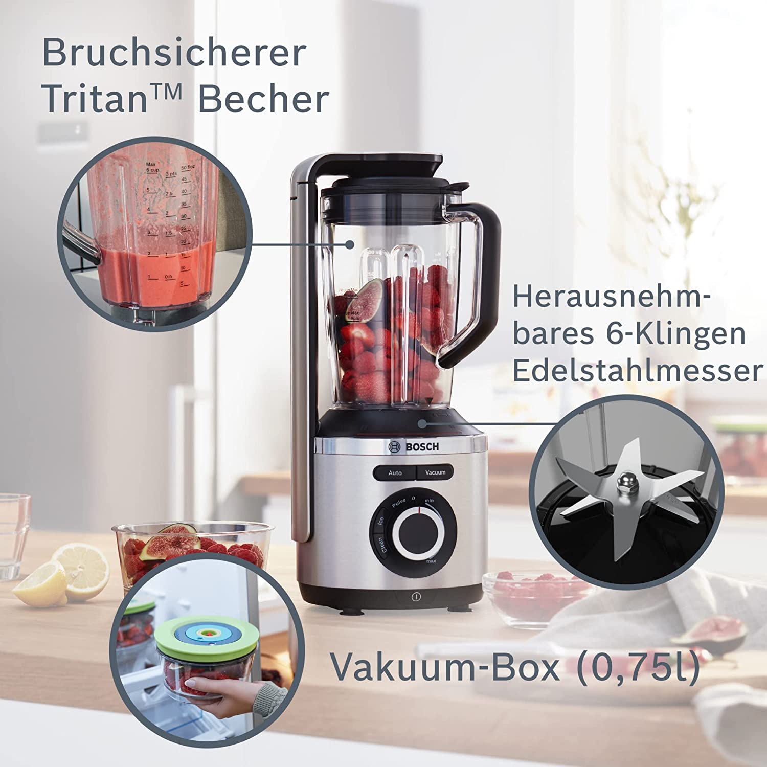 BOSCH Vacuum blender 1000 W Silver MMBV622, 1.5L