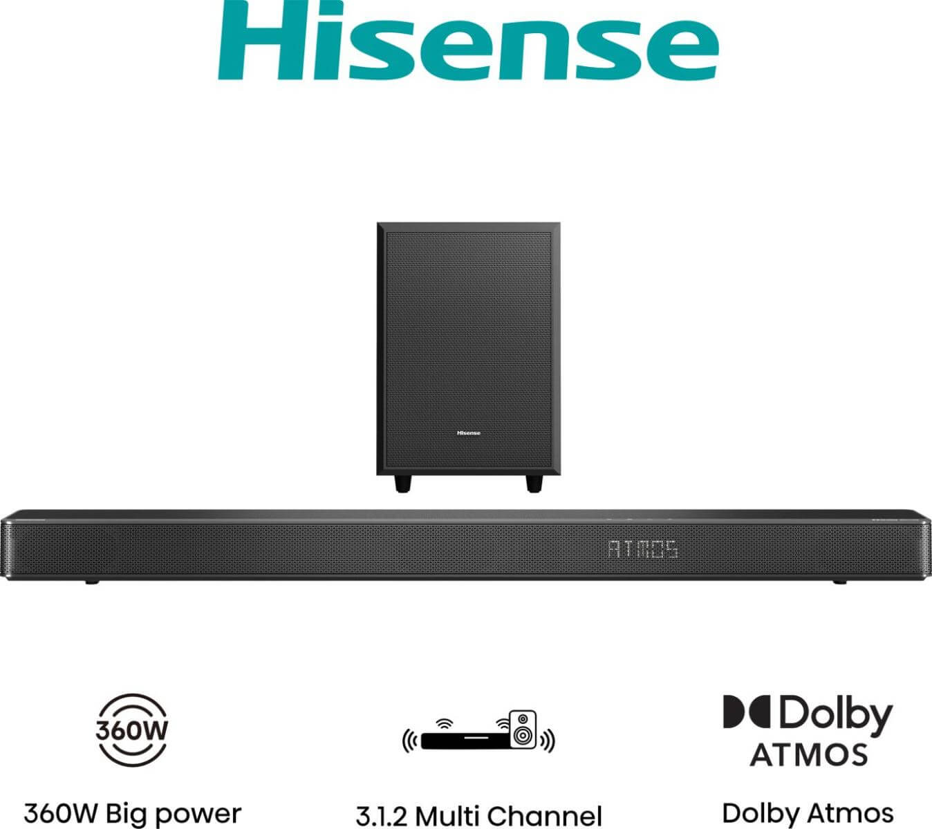 Hisense Soundbar - AX3120G - 3.1.2 CH 360W BT USB Optical DOLBY ATMOS