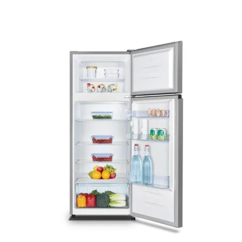Hisense RT267D4ADE Free standing Fridge Freezer, (H × W × D): 143.4 × 55.0 × 54.2 cm wide INOX