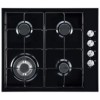 HYUNDAI HOB GAS, 60CM BUILT IN, 4 HITTING ELEMENTS, 3.4KW+ 1.8KW + 1.8KW + 1.0KW, 220-240V, 50HZ, AUTO IGNITION BY ELECTRICITY, SAFETY SWITCH, 58x50x10CM, BLACK WITH ENAMEL SHINY PAN SUPPORT